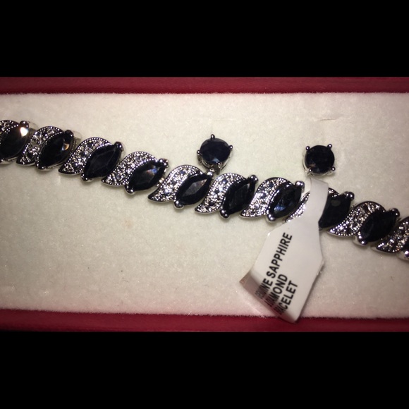 Sapphire diamond 9” bracelet matching earrings - Picture 2 of 2